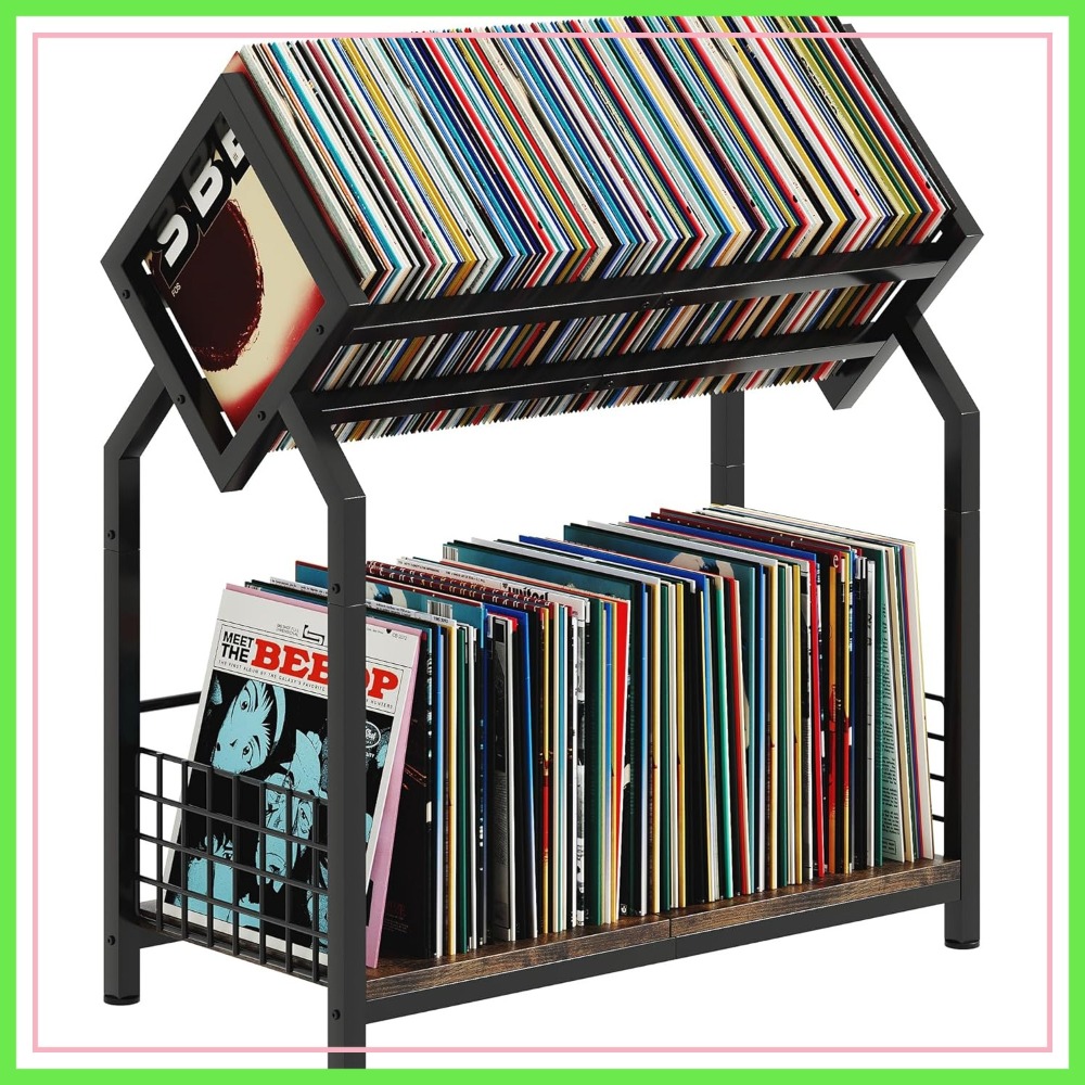 Magazine Holder Rack - 2-Tier Vinyl Record Storage Holder with