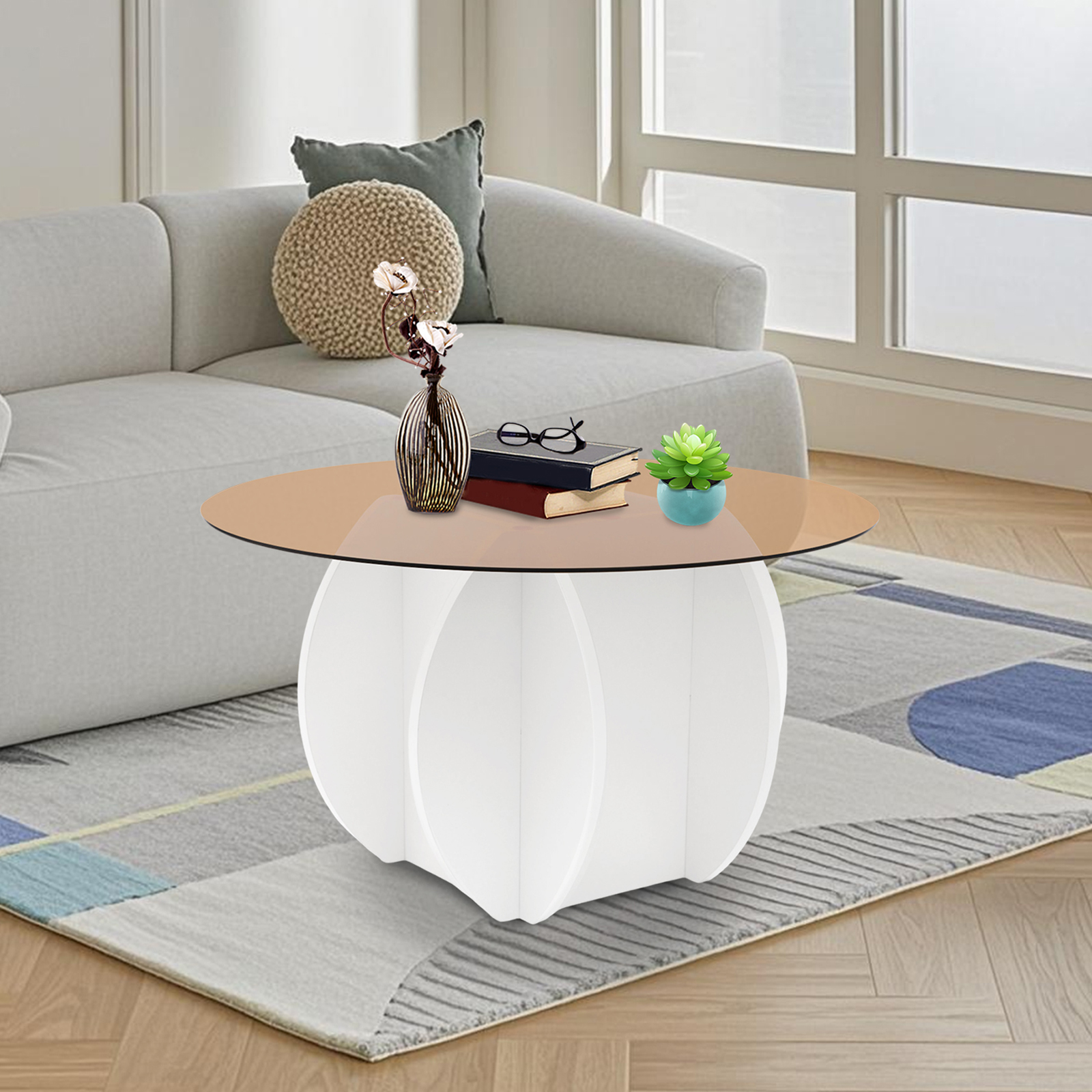 Modern Round Coffee Table 27.6 - Book Weight Glass のレビューと価格