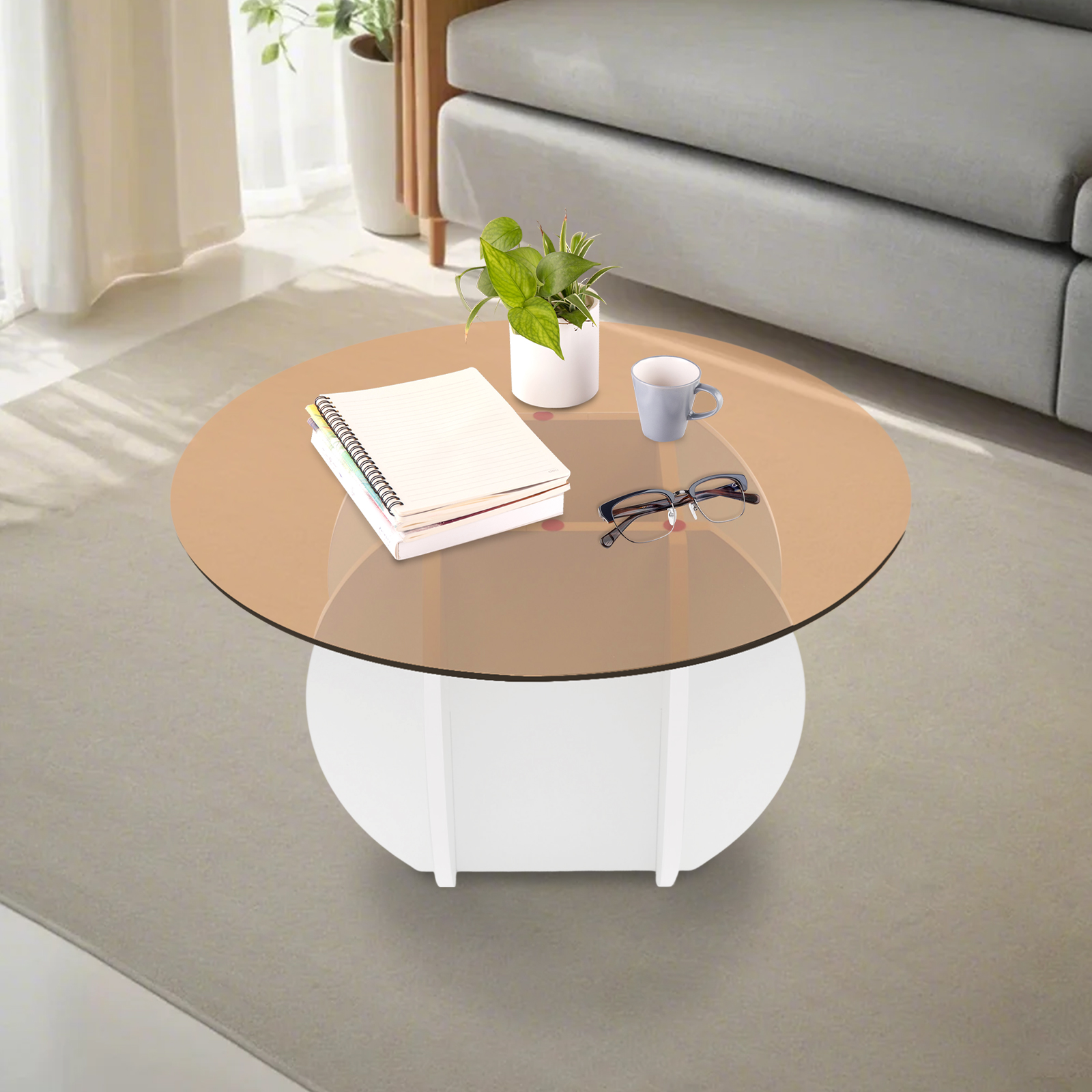 Modern Round Coffee Table 27.6 - Book Weight Glass のレビューと価格