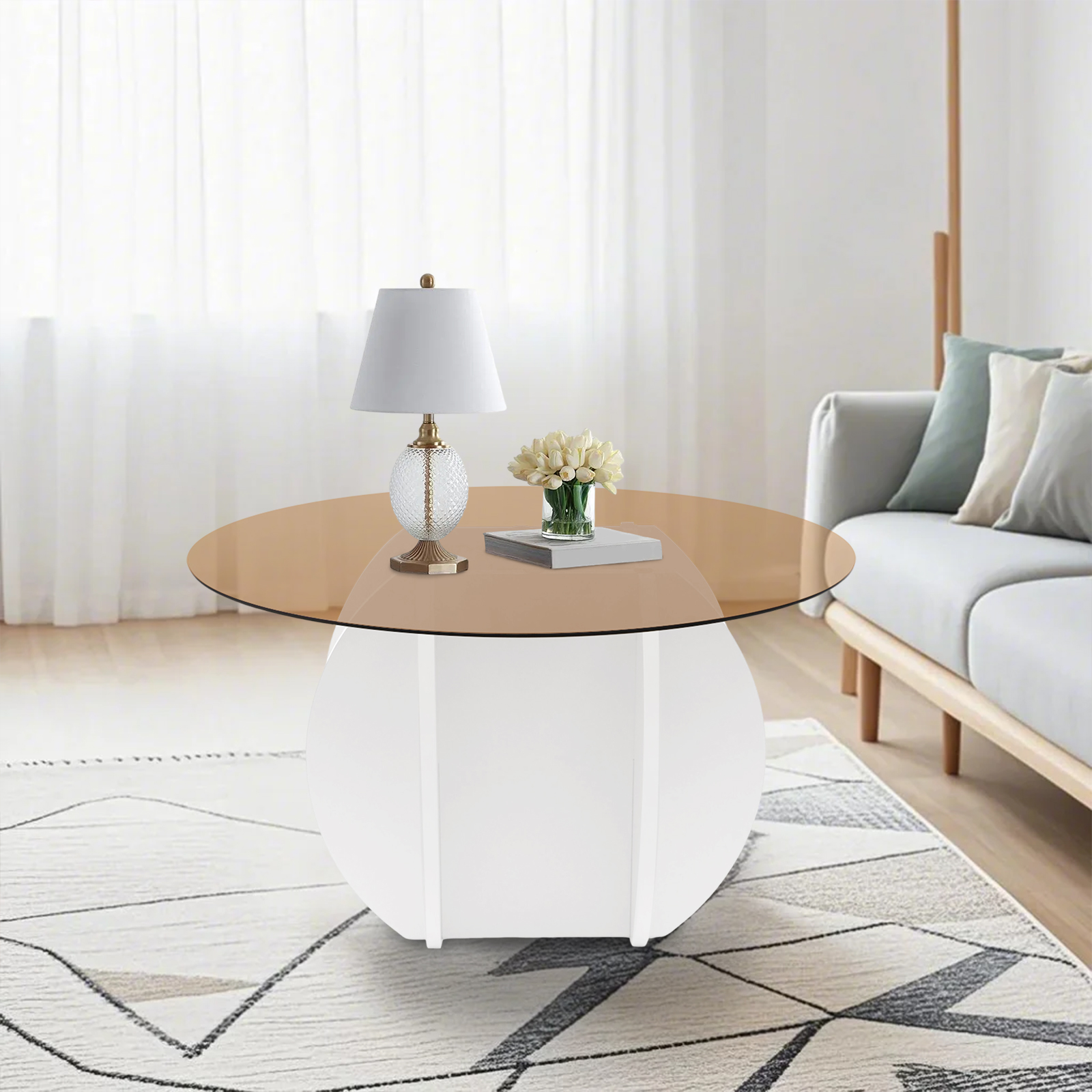 Modern Round Coffee Table 27.6 - Book Weight Glass のレビューと価格