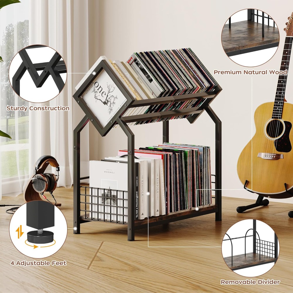 2-Tier Vinyl Record Storage Ho - Magazine Holder Rack のレビューと価格