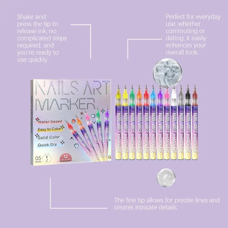12Pcs/Set Multicolor Nail Art  - Correction Pen Fine のレビューと価格