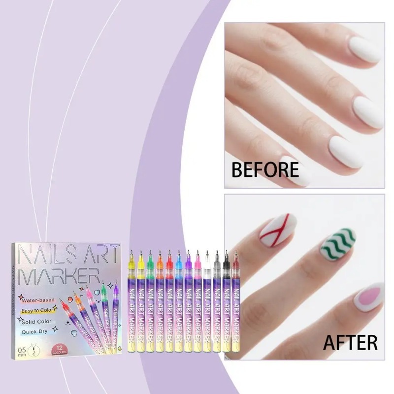 12Pcs/Set Multicolor Nail Art  - Correction Pen Fine のレビューと価格