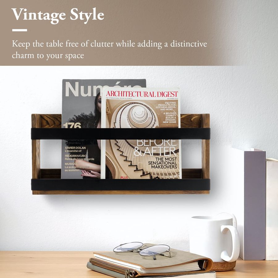 Rustic Burnt Solid Wood and In - Magazine Holder Rack のレビューと価格